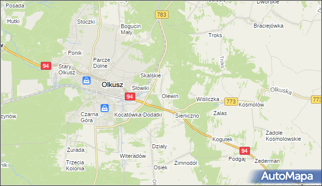mapa Olewin gmina Olkusz, Olewin gmina Olkusz na mapie Targeo