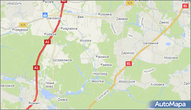 mapa Palowice, Palowice na mapie Targeo