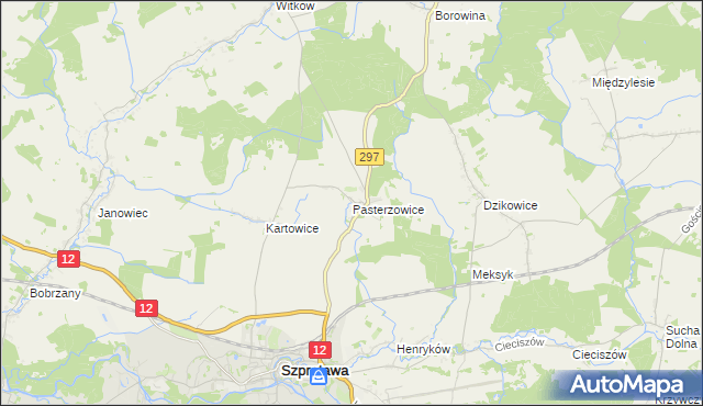 mapa Pasterzowice, Pasterzowice na mapie Targeo