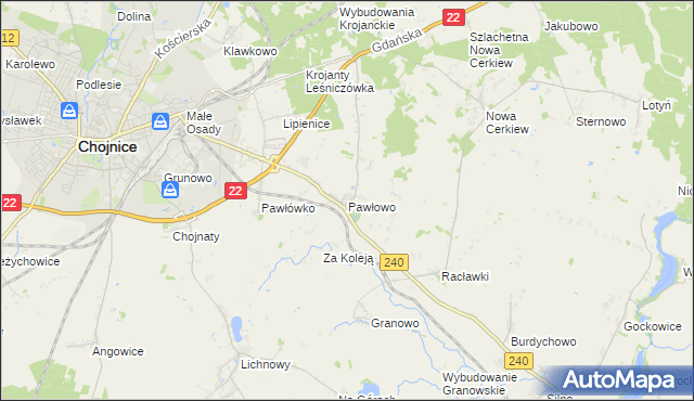 mapa Pawłowo gmina Chojnice, Pawłowo gmina Chojnice na mapie Targeo