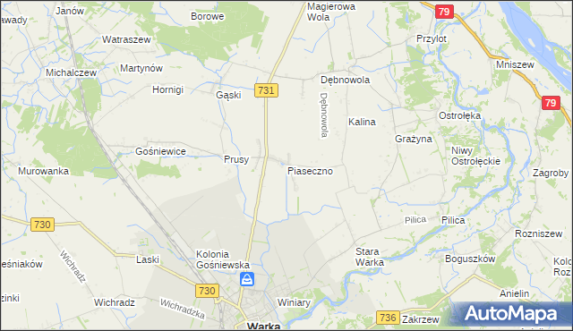 mapa Piaseczno gmina Warka, Piaseczno gmina Warka na mapie Targeo