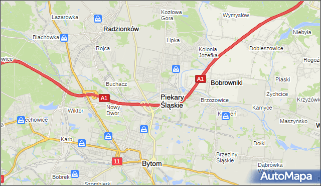 mapa Piekary Śląskie, Piekary Śląskie na mapie Targeo