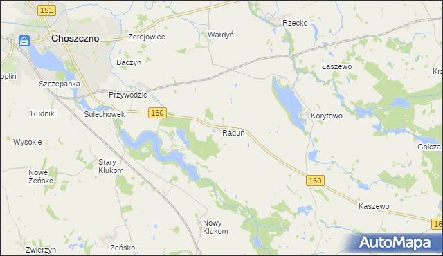 mapa Raduń gmina Choszczno, Raduń gmina Choszczno na mapie Targeo