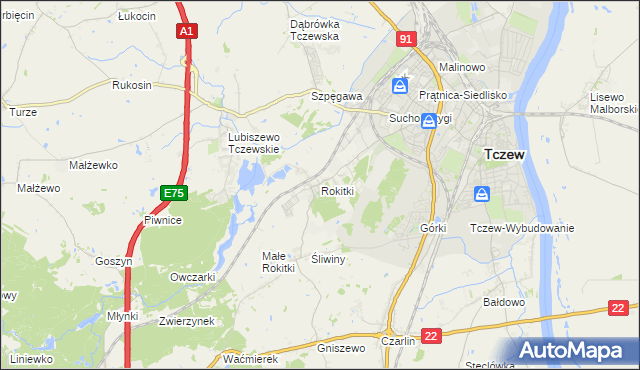 mapa Rokitki gmina Tczew, Rokitki gmina Tczew na mapie Targeo