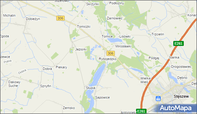 mapa Rybojedzko gmina Stęszew, Rybojedzko gmina Stęszew na mapie Targeo