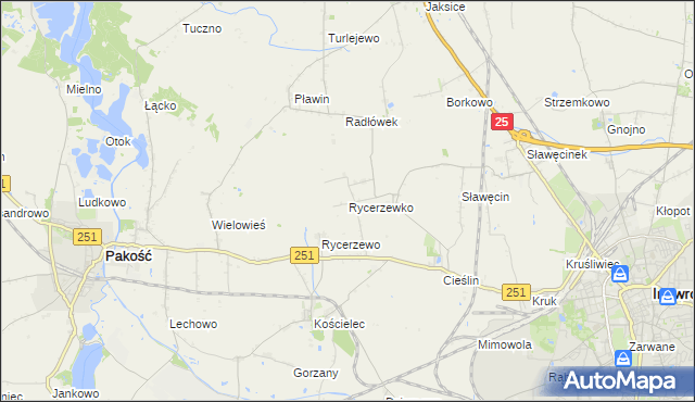 mapa Rycerzewko gmina Pakość, Rycerzewko gmina Pakość na mapie Targeo
