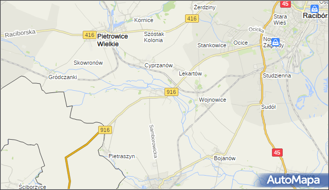 mapa Samborowice gmina Pietrowice Wielkie, Samborowice gmina Pietrowice Wielkie na mapie Targeo