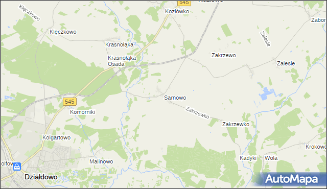 mapa Sarnowo gmina Kozłowo, Sarnowo gmina Kozłowo na mapie Targeo