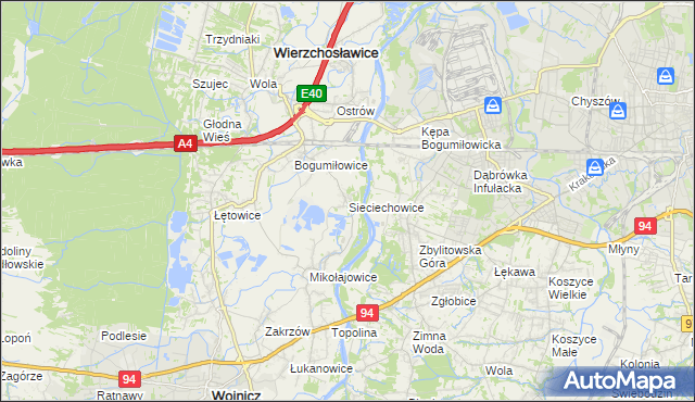 mapa Sieciechowice gmina Wierzchosławice, Sieciechowice gmina Wierzchosławice na mapie Targeo