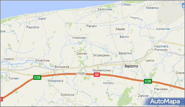 mapa Skrzeszewo gmina Będzino, Skrzeszewo gmina Będzino na mapie Targeo