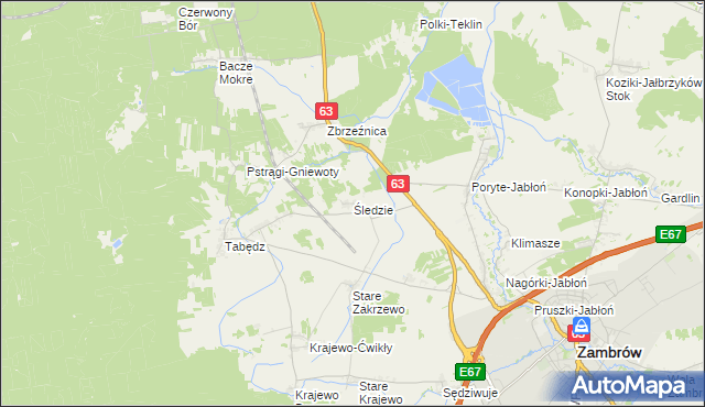 mapa Śledzie gmina Zambrów, Śledzie gmina Zambrów na mapie Targeo