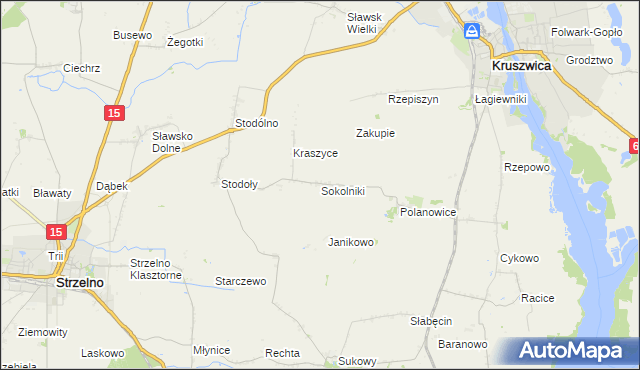 mapa Sokolniki gmina Kruszwica, Sokolniki gmina Kruszwica na mapie Targeo