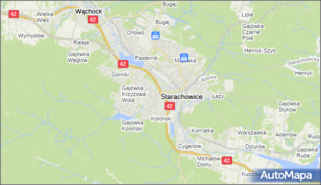 mapa Starachowic, Starachowice na mapie Targeo