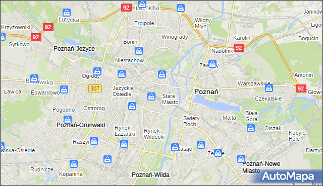 mapa Stare Miasto gmina Poznań, Stare Miasto gmina Poznań na mapie Targeo