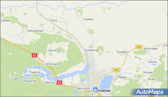 mapa Studzieniec gmina Chodzież, Studzieniec gmina Chodzież na mapie Targeo