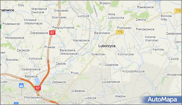 mapa Sulechów gmina Kocmyrzów-Luborzyca, Sulechów gmina Kocmyrzów-Luborzyca na mapie Targeo