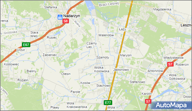 mapa Szamoty gmina Nadarzyn, Szamoty gmina Nadarzyn na mapie Targeo