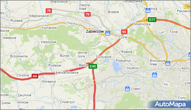 mapa Szczyglice gmina Zabierzów, Szczyglice gmina Zabierzów na mapie Targeo