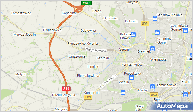 mapa Szerokie gmina Konopnica, Szerokie gmina Konopnica na mapie Targeo