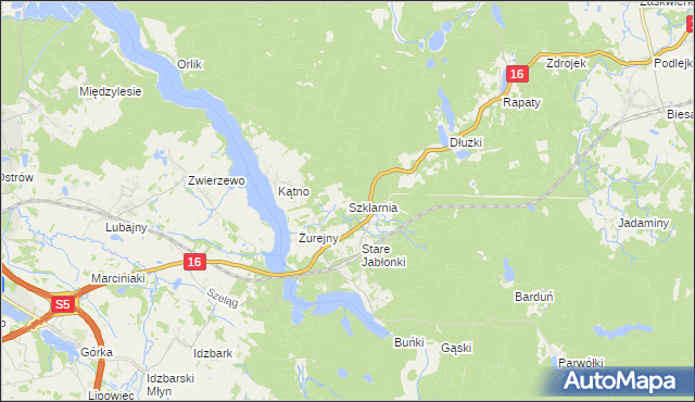 mapa Szklarnia gmina Ostróda, Szklarnia gmina Ostróda na mapie Targeo