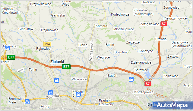 mapa Węgrzce gmina Zielonki, Węgrzce gmina Zielonki na mapie Targeo