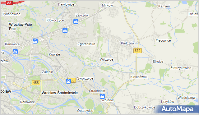 mapa Wilczyce gmina Długołęka, Wilczyce gmina Długołęka na mapie Targeo