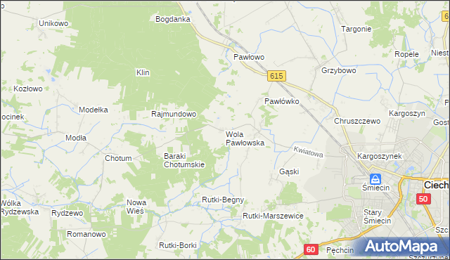 mapa Wola Pawłowska gmina Ciechanów, Wola Pawłowska gmina Ciechanów na mapie Targeo