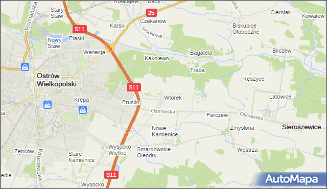mapa Wtórek gmina Ostrów Wielkopolski, Wtórek gmina Ostrów Wielkopolski na mapie Targeo