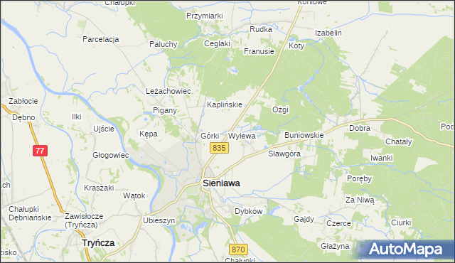 mapa Wylewa, Wylewa na mapie Targeo