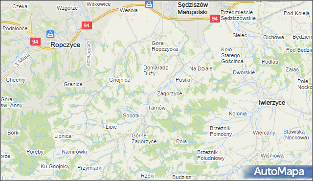 mapa Zagorzyce gmina Sędziszów Małopolski, Zagorzyce gmina Sędziszów Małopolski na mapie Targeo