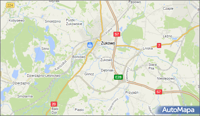 mapa Żukowo powiat kartuski, Żukowo powiat kartuski na mapie Targeo