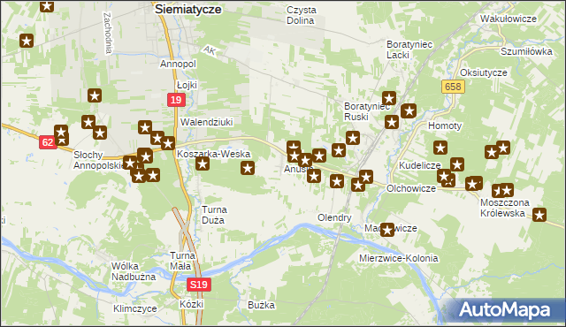 mapa Anusin gmina Siemiatycze, Anusin gmina Siemiatycze na mapie Targeo