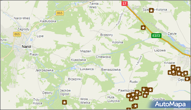 mapa Chlewiska gmina Narol, Chlewiska gmina Narol na mapie Targeo