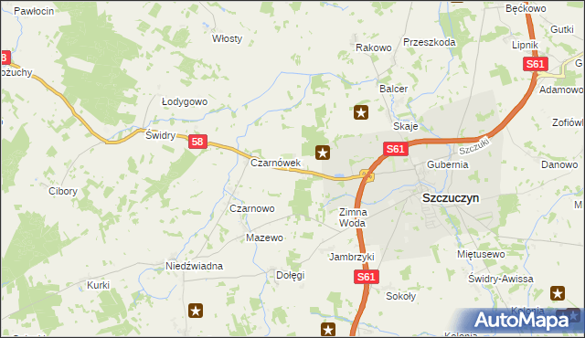 mapa Chojnowo gmina Szczuczyn, Chojnowo gmina Szczuczyn na mapie Targeo