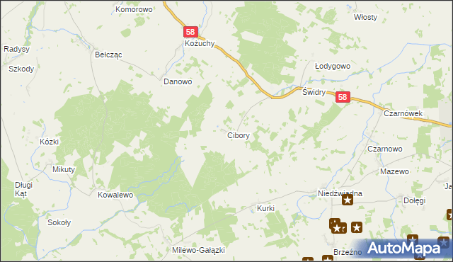 mapa Cibory gmina Biała Piska, Cibory gmina Biała Piska na mapie Targeo