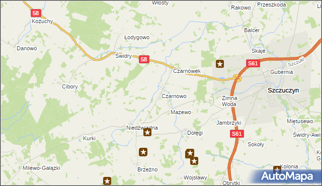 mapa Czarnowo gmina Szczuczyn, Czarnowo gmina Szczuczyn na mapie Targeo