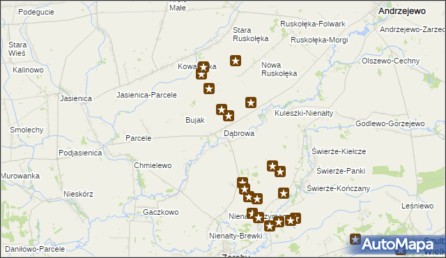 mapa Dąbrowa gmina Andrzejewo, Dąbrowa gmina Andrzejewo na mapie Targeo