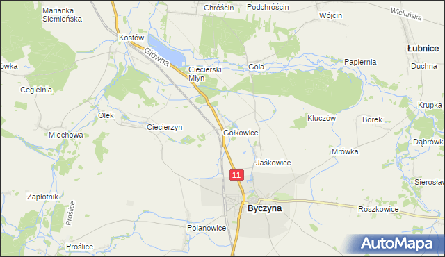 mapa Gołkowice gmina Byczyna, Gołkowice gmina Byczyna na mapie Targeo