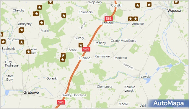 mapa Kamińskie gmina Grabowo, Kamińskie gmina Grabowo na mapie Targeo