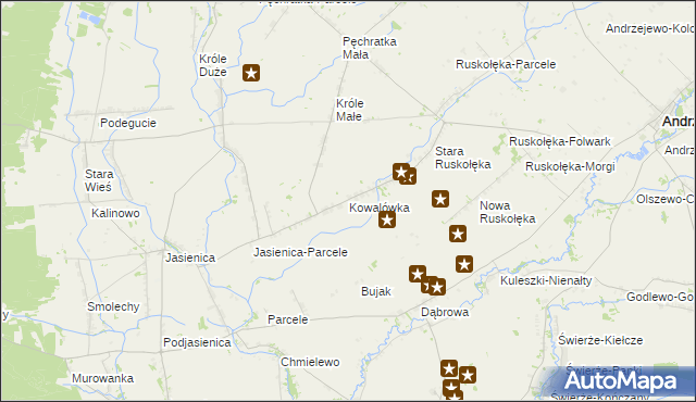 mapa Kowalówka gmina Andrzejewo, Kowalówka gmina Andrzejewo na mapie Targeo