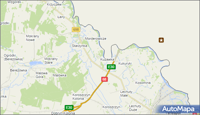 mapa Kuzawka gmina Terespol, Kuzawka gmina Terespol na mapie Targeo