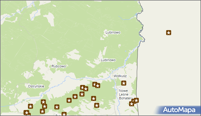 mapa Lubinowo gmina Lipsk, Lubinowo gmina Lipsk na mapie Targeo