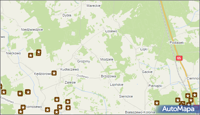 mapa Modzele gmina Grajewo, Modzele gmina Grajewo na mapie Targeo