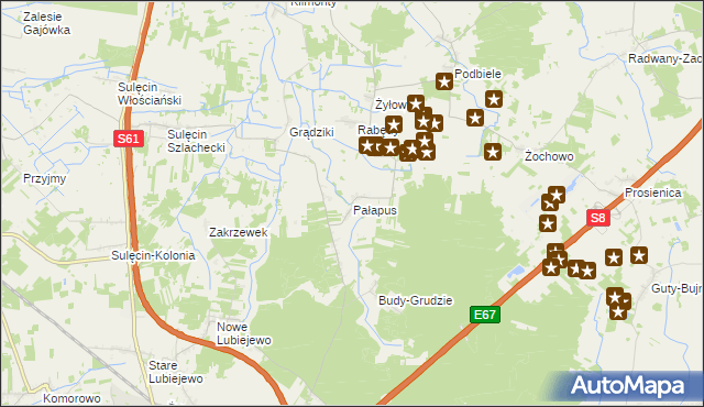mapa Pałapus gmina Ostrów Mazowiecka, Pałapus gmina Ostrów Mazowiecka na mapie Targeo