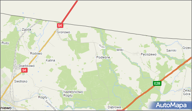 mapa Podleśne gmina Braniewo, Podleśne gmina Braniewo na mapie Targeo