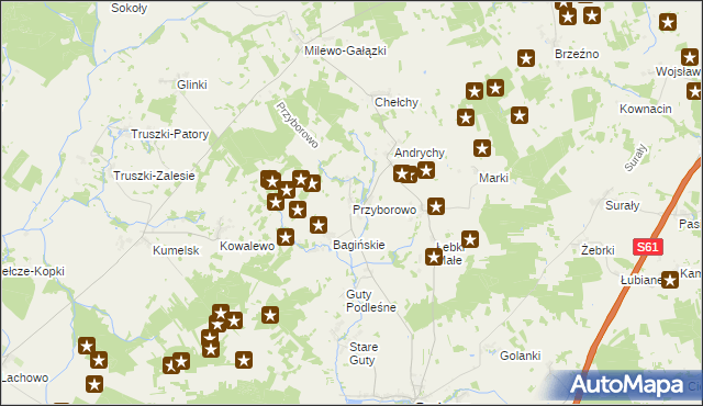 mapa Przyborowo gmina Grabowo, Przyborowo gmina Grabowo na mapie Targeo