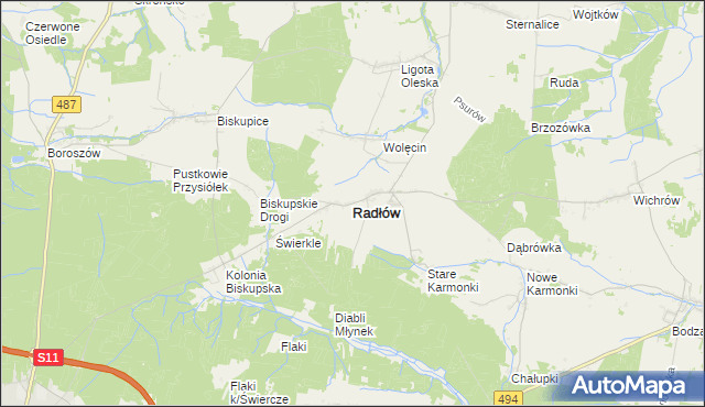 mapa Radłów powiat oleski, Radłów powiat oleski na mapie Targeo