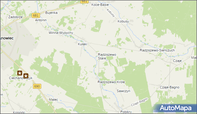 mapa Radziszewo-Sobiechowo, Radziszewo-Sobiechowo na mapie Targeo