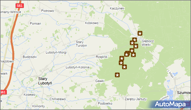 mapa Rząśnik gmina Stary Lubotyń, Rząśnik gmina Stary Lubotyń na mapie Targeo