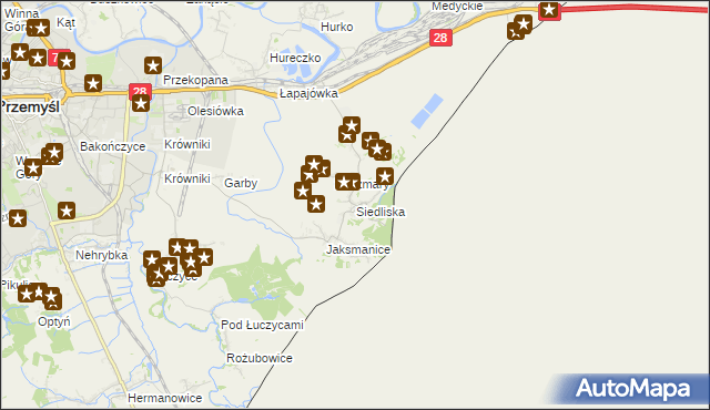 mapa Siedliska gmina Medyka, Siedliska gmina Medyka na mapie Targeo